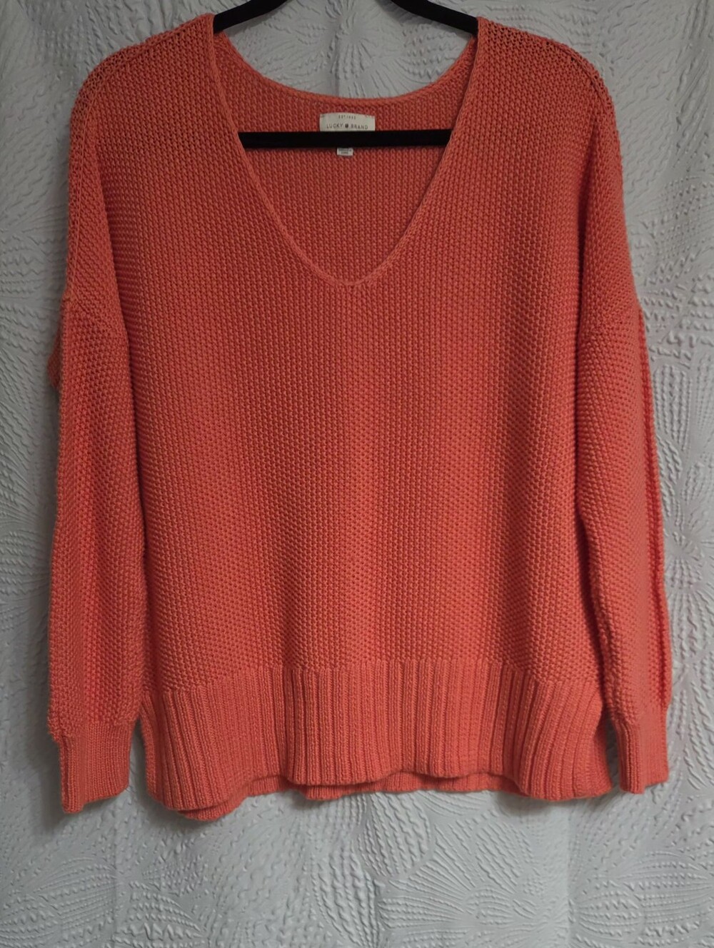 Lucky Brand Coral-Orange V-Neck Knit Sweater